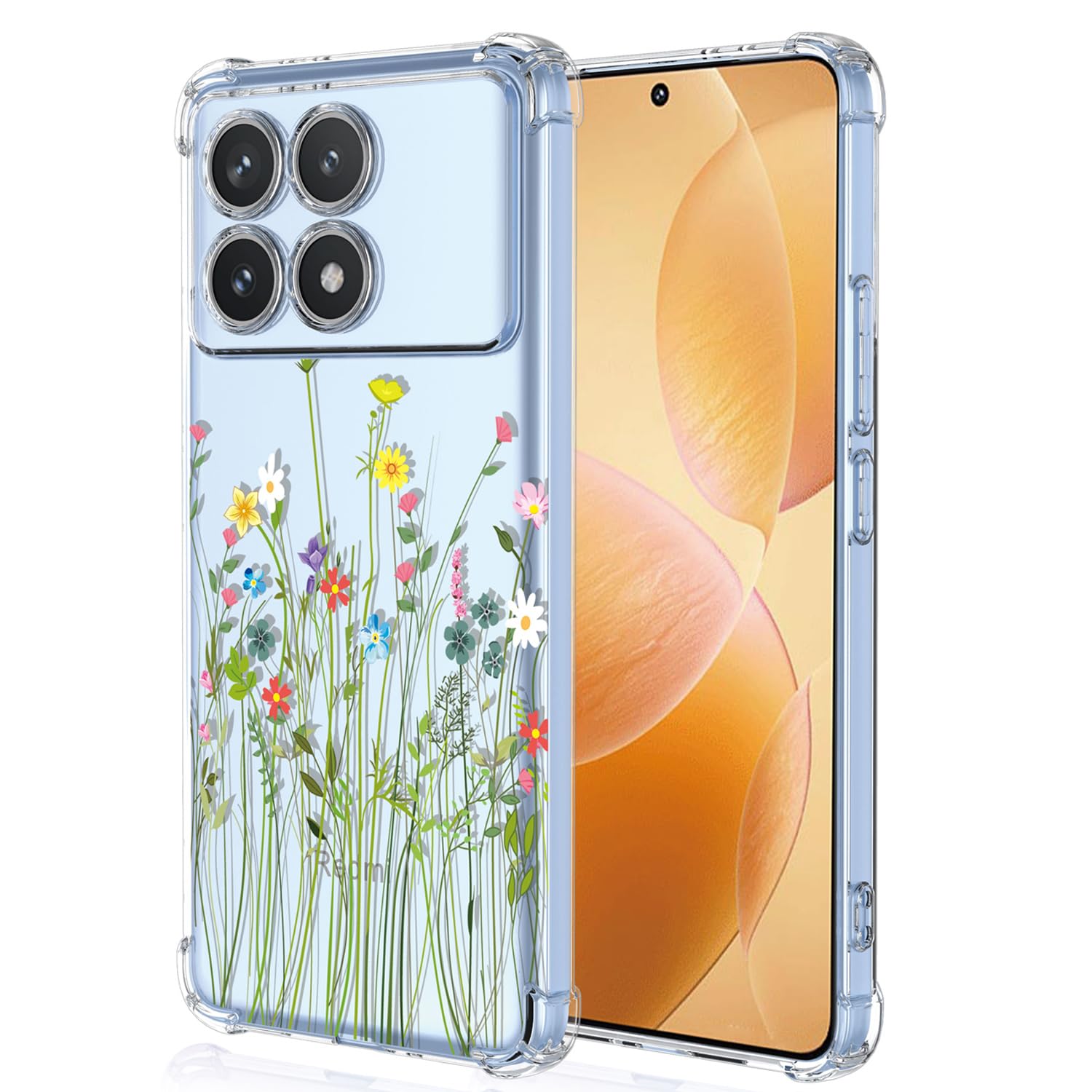 XINYEXIN Clear Case for Xiaomi Poco X6 Pro 5G Flowers Floral Pattern Design Slim Shockproof Transparent Soft TPU Bumper Case Protective Cover - Flower Bush — image 1