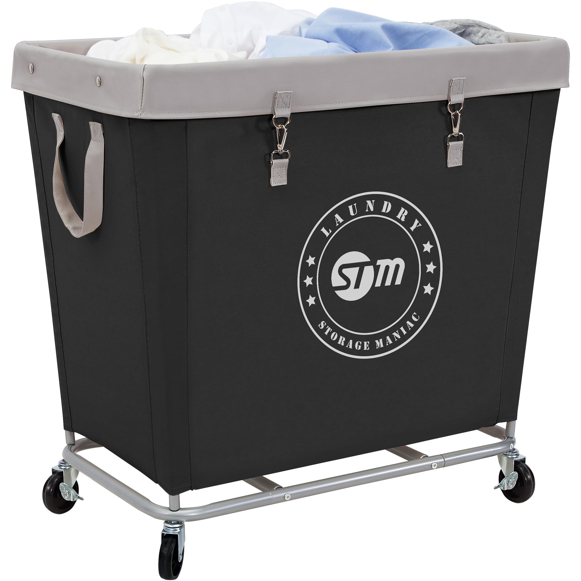 Photo 1 of STORAGE MANIAC Commercial Laundry Hamper with Heavy Duty Steel Frame, 320 L Industrial Laundry Basket Cart with Wheels for Hotel, Home, Laundry Room, 31.7''L x 19.3''W x 30.91''H, Large Black