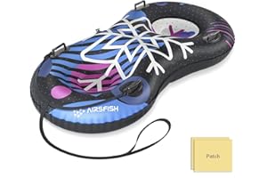 Snow Tube with Towable Leash, AirsFish Inflatable Snow Sled for Children Adults Heavy Duty Cover Wear-Resistant & Antifreeze Material Sledding Tubes for Winter Sports