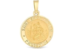 Ioka - 14K Yellow Gold Religious St. Christopher Charm Tiny Pendant For Necklace or Chain
