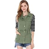 Allegra K Women's Zip Up Sleeveless Jacket Utility Anorak Outwear Cargo Vest