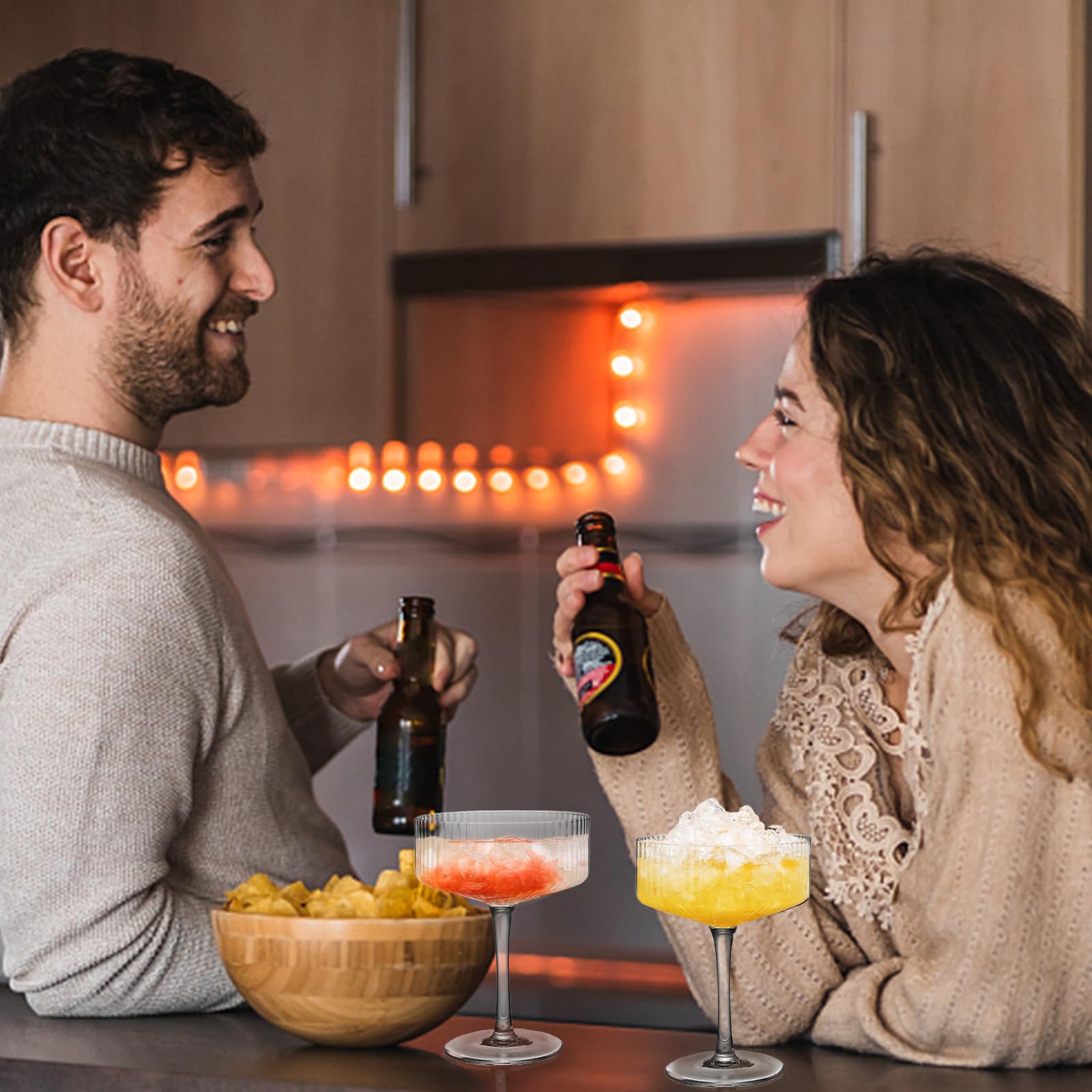 Qipecedm 4 Pcs Ribbed Coupe Glasses, 10 oz Vintage Cocktail Coupe Glasses Set, Unique Martini Glass, Classic Cocktail Galssware, Bar Drinking Glasses Set Pefect for Cocktail, Wine, Champagne & Gift - Image 2