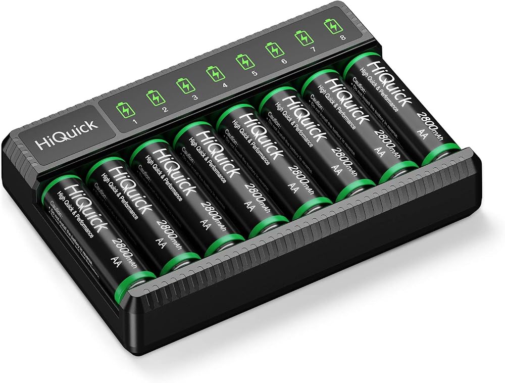 HiQuick 8 x AA Rechargeable Batteries with Charger Type-C 8 slots 2800mAh