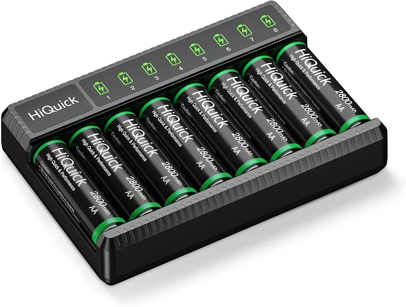 HiQuick 8 x AA Rechargeable Batteries with Charger Type-C 8 slots 2800mAh
