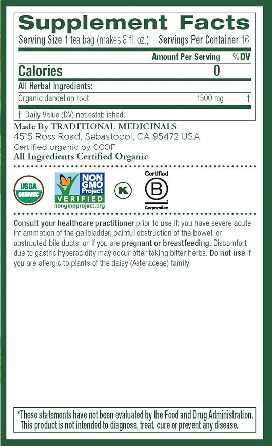 Traditional Medicinals Organic Roasted Dandelion Root Tea 16 Tea Bags Pack Of 6 By Traditional Medicinals Amazon Fr Epicerie
