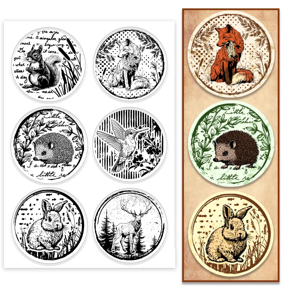 PH PandaHall Animals Silicone Stamps, Fox Rabbit Clear Stamps for Card Making Squirrel Hedgehog Sika Deer Transparent Stamp Rubber Stamp for Easter Paper Crafting Journal Scrapbooking Decoration