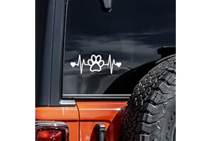 VOOL Dog Paw Heartbeat Decal Vinyl Sticker Auto Car Truck Wall Laptop | White| 7.5" x 2"