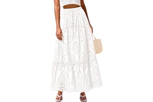 BTFBM Boho Long Skirts for Women Spring Summer 2026 Lace Embroidery High Waist Flowy Tiered Maxi Skirt Beach Vacation
