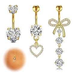 LAURITAMI 14G Belly Button Ring Dangle Stainless