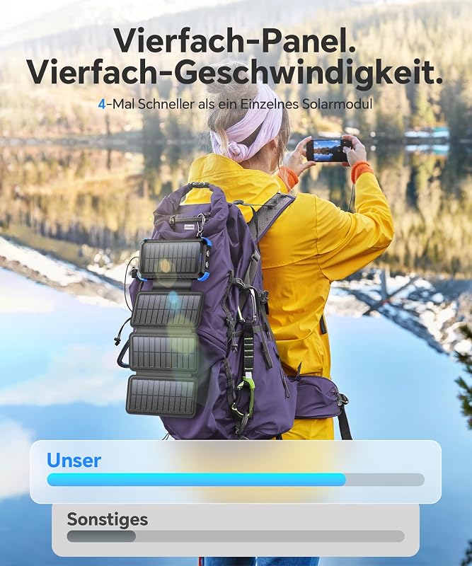 Solar Powerbank 20000mAh mit 4 Solarpanel, Powerbank mit 3 Kabeln — Foto 3 von 8