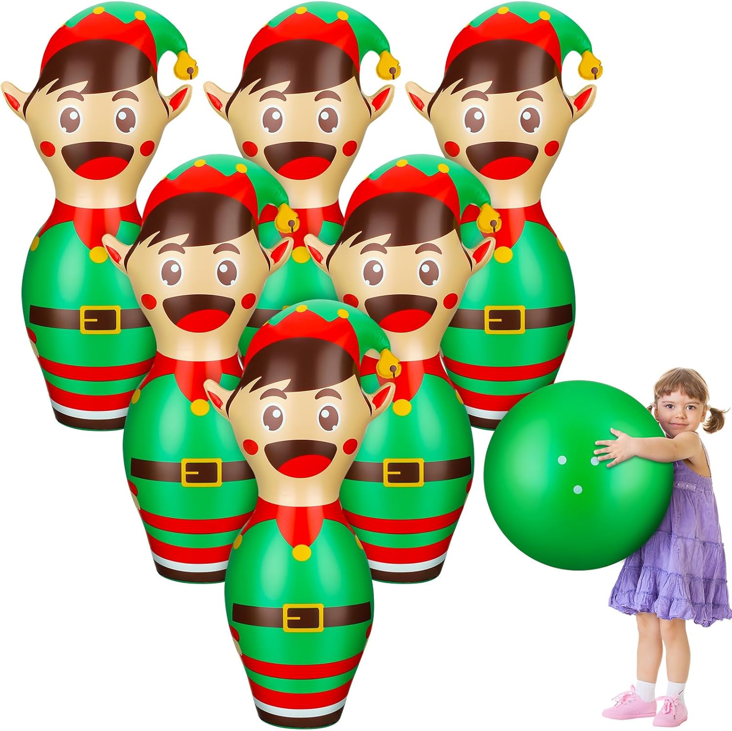 Nutcrackers - Wettarn 7 Pcs 27 In Giant Christmas Inflatable Bowling Set Santa Claus Elf Inflatable Games Decor for Kids Christmas Birthday Party Family Indoor Outdoor Fun Games(Elf)