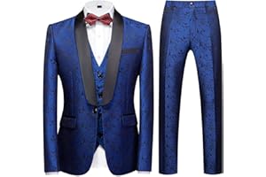 TRONSTORE ㅤ TRONSTORE Men's Suit 3 Piece Floral Tuxedo One Button Shawl Collar Party Prom Blazer Vest Pants