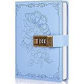 Billtigif Diary with Lock, Vintage Lock Journal for Women and Girls, Hardcover Leather Journal for Gift, Refillable Lined Journal Notebook,5.2"x 7.3", (Light Blue)
