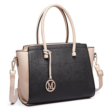 Miss Lulu Damen Klassische Handtasche Winged Schultertasche Groß Umhängetasche Taschen (6627 Schwarz und Beige)