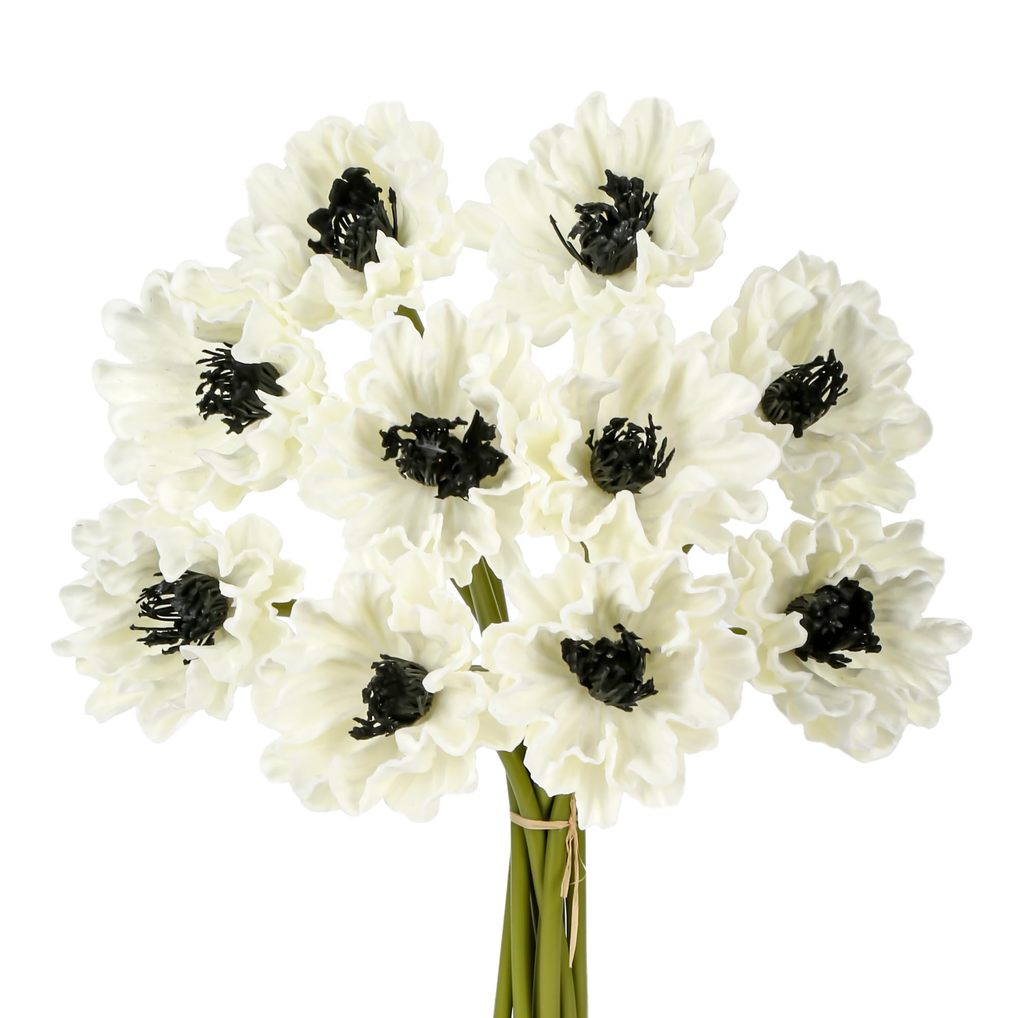 Photo 1 of 10Pcs White Poppies Flowers Artificial 12.9In Fake Poppies Anemone PU Flower Stem for Wedding Floral Arrangement Home Table Vase Decoration