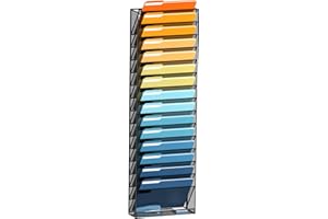 JMHUD 16-Tier Hanging File Organizer Wall File Holder, Wall Organizer for Papers, Folders, Magazines, Office Organization, No Assembly Required