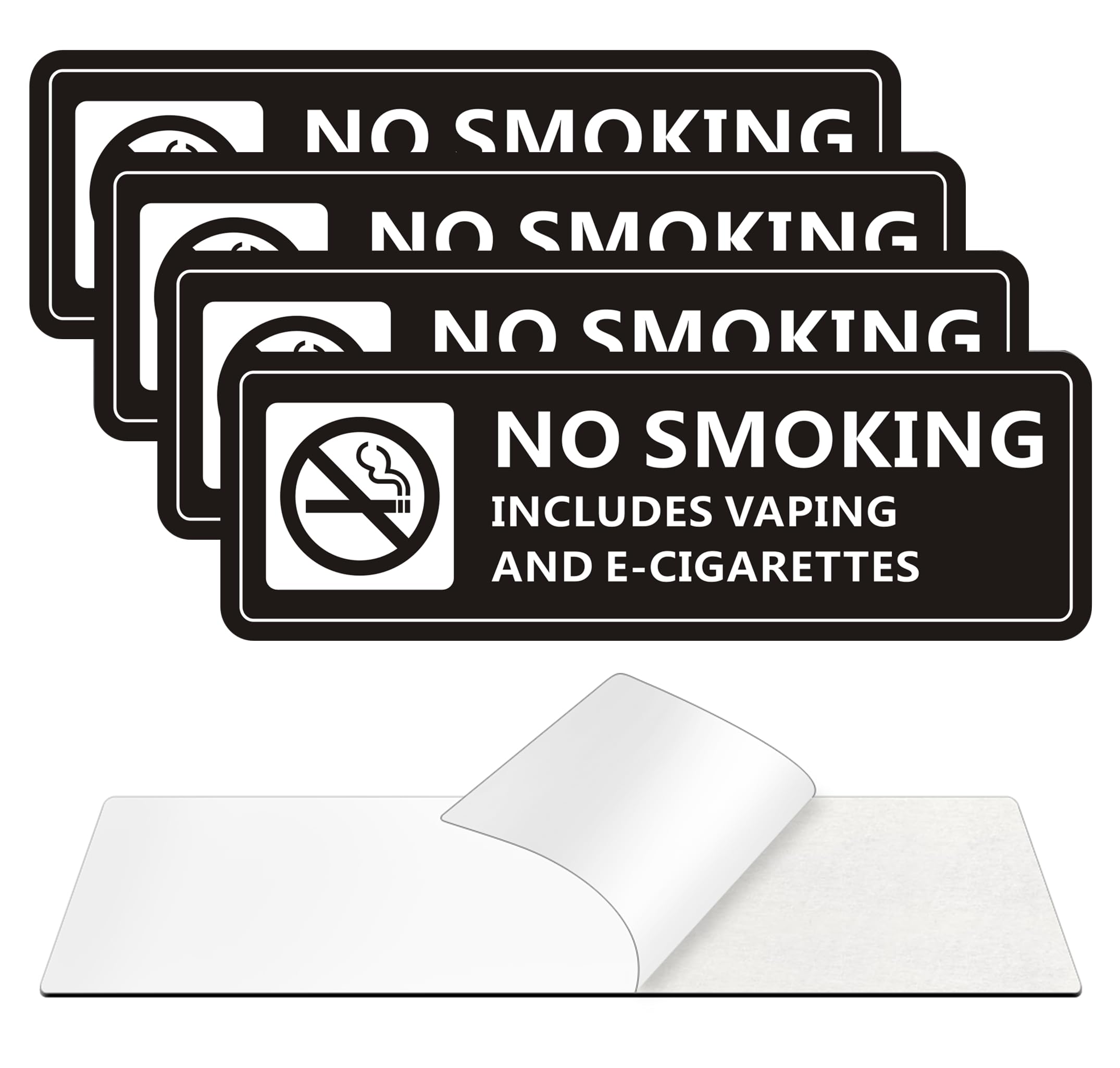 Photo 1 of (4 Pack) No Smoking Signs for Home and Business, Self-adhesive No Vaping Sign, Rust Free Aluminum Warning Signage for Indoor Outdoor Use (7 x 2 inches, Black)