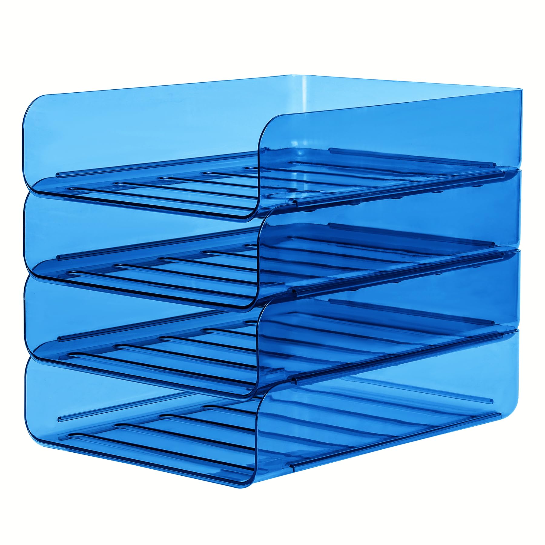 Photo 1 of CiWiVOKi 4 Pack Stackable Paper Tray Organizer File Organizer for Desk, Office Organizer and Storage for Desk Accessories, Notes, Books, File Paper, Document, Blue