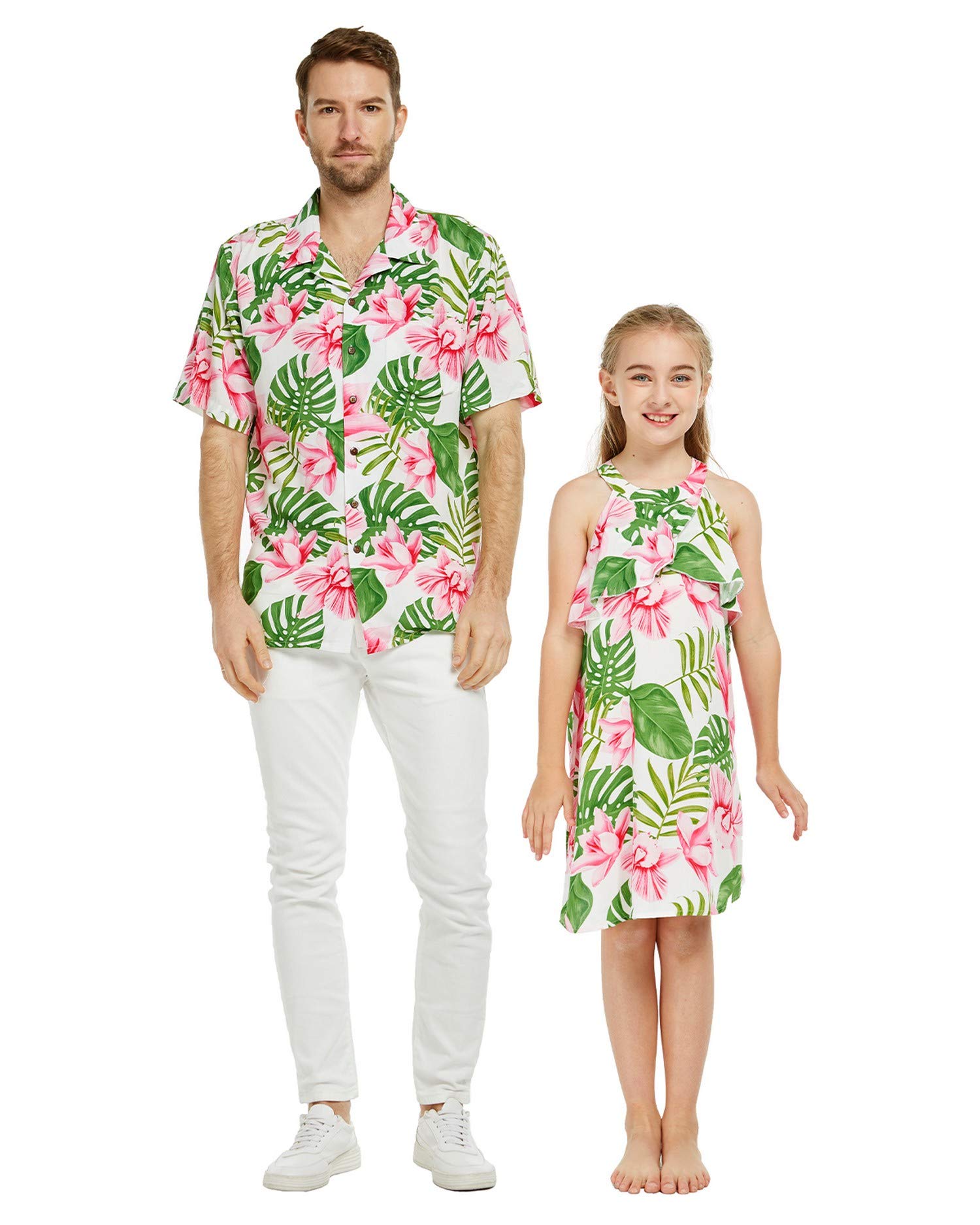 Matching Father Daughter Hawaiian Luau Cruise Outfit Shirt Dress