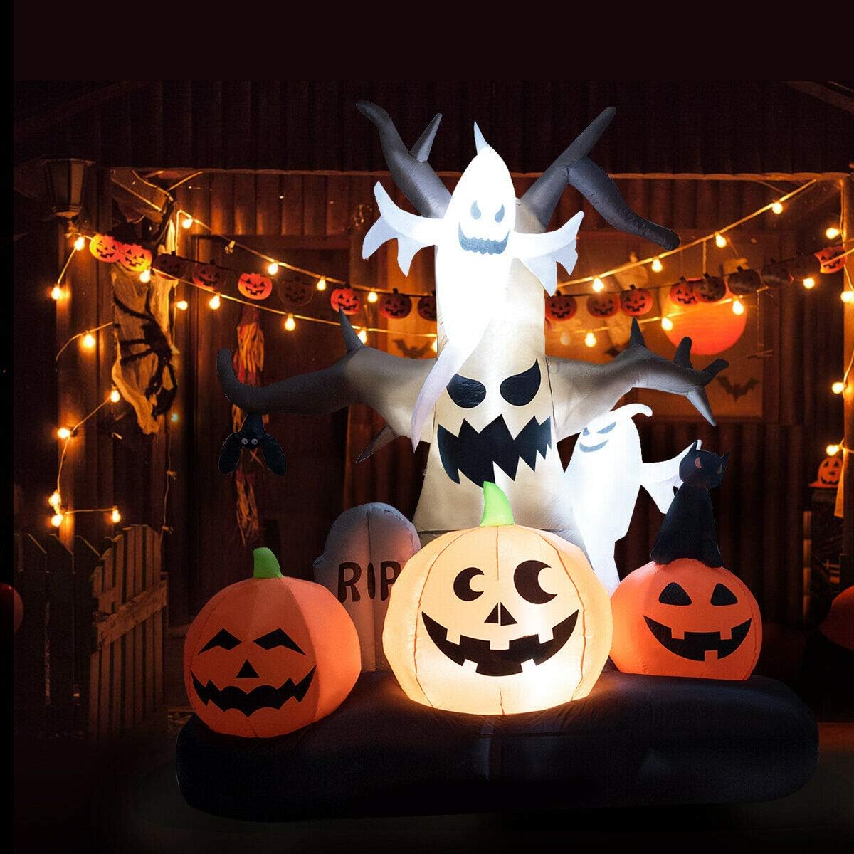 Tangkula Árbol Fantasma Inflable de Halloween de 3M, Lápida de Calabaza