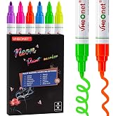 VHEONET Neon Fluorescent Paint Markers - 6 Colors Oil-Based Paint Pens, Medium Tip, Quick Drying and Waterproof Permanent UV Marker for Rock, Plastic, Glass, Wood, Canvas, Metal, Pumpkin