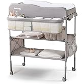 Sweeby Portable Baby Changing Table, Foldable Diaper Changing Station with Waterproof Pad, Mobile Nursery Organizer for Infant &amp; Newborn Essentials, Grey