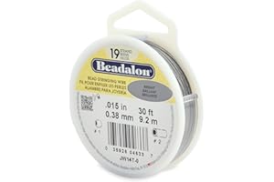 Beadalon 19 Strand Stainless Steel Bead Stringing Wire, .015 in / 0.38 mm, Bright, 30 ft / 9.2 m