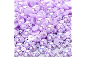 VADQZA 1000PCS Mixed Sizes 3/4/5/6/8/10mm Flatback Half Round Pearls Gems for Crafting, AB Color Pearl Beads Stones for Crafts Jewelry Clothes Shoes Dress Nail Art Making Embellishments (Light Purple AB)