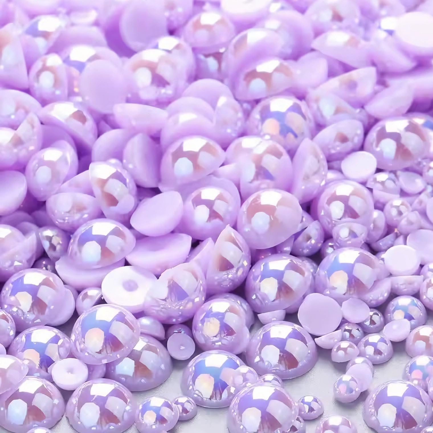 Photo 1 of 1000PCS Mixed Sizes 3/4/5/6/8/10mm Flatback Half Round Pearls Gems for Crafting, AB Color Pearl Beads Stones for Crafts Jewelry Clothes Shoes Dress Nail Art Making Embellishments (Light Purple AB)