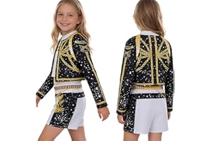 Girls Costume Set, Kpop Black Gold Stage Outfit Set Corps Performance Accessories