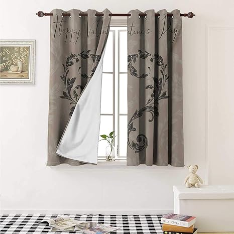 Amazon Com Shenglv Taupe Window Curtain Fabric Happy Love