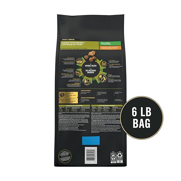 PURINA PRO PLAN SMALL BREED WEIGHT MANAGEMENT DRY DOG FOOD, SHREDDED BLEND CHICKEN AND RICE FORMULA – 6 LB. BAG