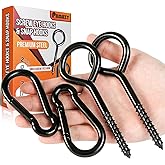 PAMAZY 2PCS 5Inch Plated Screw Eyes Hook & 2PCS 8MM Snap Hooks, Heavy Duty Screw in Eye Hooks for Securing Cable Wires, Hammock Stand, Indoor & Outdoor Use