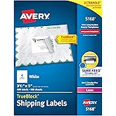 Avery Printable Shipping Labels with Sure Feed, 3-1/2" x 5", White, 400 Blank Mailing Labels for Laser Printers (5168)