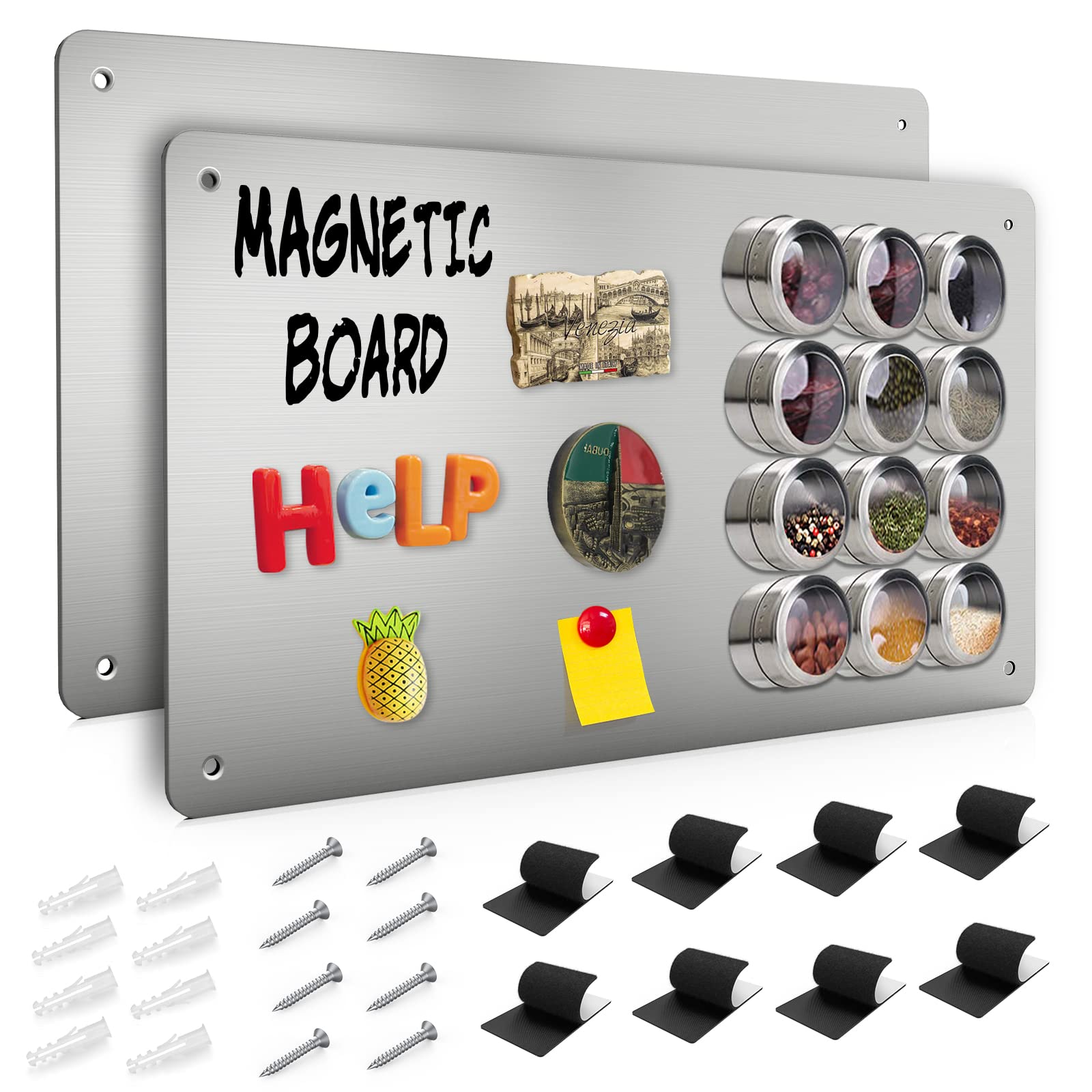 Raweao Fridge Magnet Board for Walls, Stainless Steel Magnetic Notice Board, A3 Small Self Adhesive Magnetic Wall Decor for Family (2-Pack)