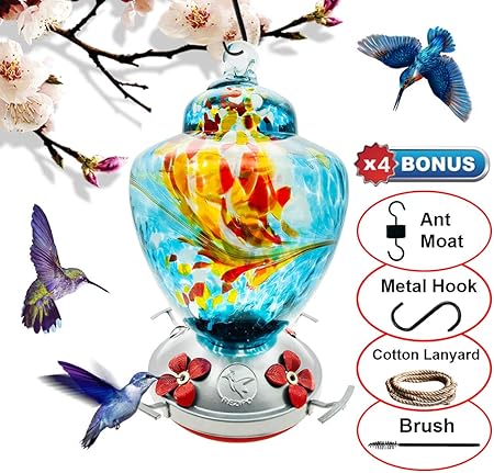 Amazon Com Rezipo Hummingbird Feeder With Perch Hand Blown