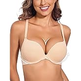 Rasback Plunge Padded Push Up Bras for Women Seamless Tshirt Deep V Bra Underwire Add 2 Cups