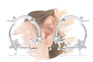 KITEENAL Star Hoop Earrings For Girls - Sterling Silver Stars Earrings For Women Hypoallergenic Cubic Zirconia Star Shaped Huggie Hoop Earrings for Teens Dainty Earrings Gifts for Christmas Birthday