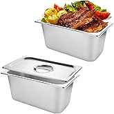 LANIAKEA 2PCS 1/3 Size Steam Table Pan with Lids, 6 Inch Deep Stainless Steel Pan Restaurant Supplies Stainless Steam Table Pans, Hotel Pan Trays for Food, Party, Buffet