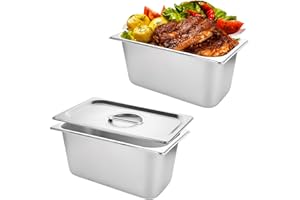 LANIAKEA 2PCS 1/3 Size Steam Table Pan with Lids, 6 Inch Deep Stainless Steel Pan Restaurant Supplies Stainless Steam Table Pans, Hotel Pan Trays for Food, Party, Buffet