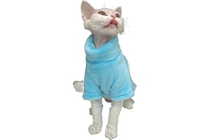 WQCXYHW Sphynx Hairless Cat Clothes Solid Soft Faux Fur Sweater Outfit Cute Pullover Autumn Winter Fashion Turtleneck Sphynx Clothes Kitten Cat Apparel (XL（8.8-11lbs）, Candy Blue)