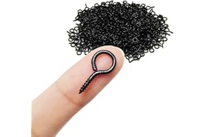 ECKJ Small Screw Eye Hooks - 100 Pieces Black Zinc Plated Metal Cup Hooks, Eye Shape Self Tapping Screws With Ring