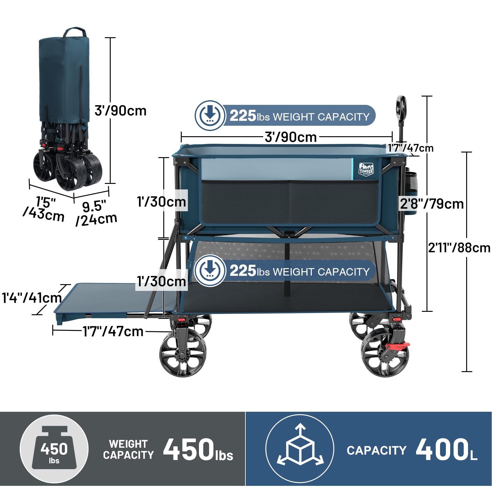TIMBER RIDGE 400L Large Capacity Folding Double Decker Wagon with Brakes, 54
