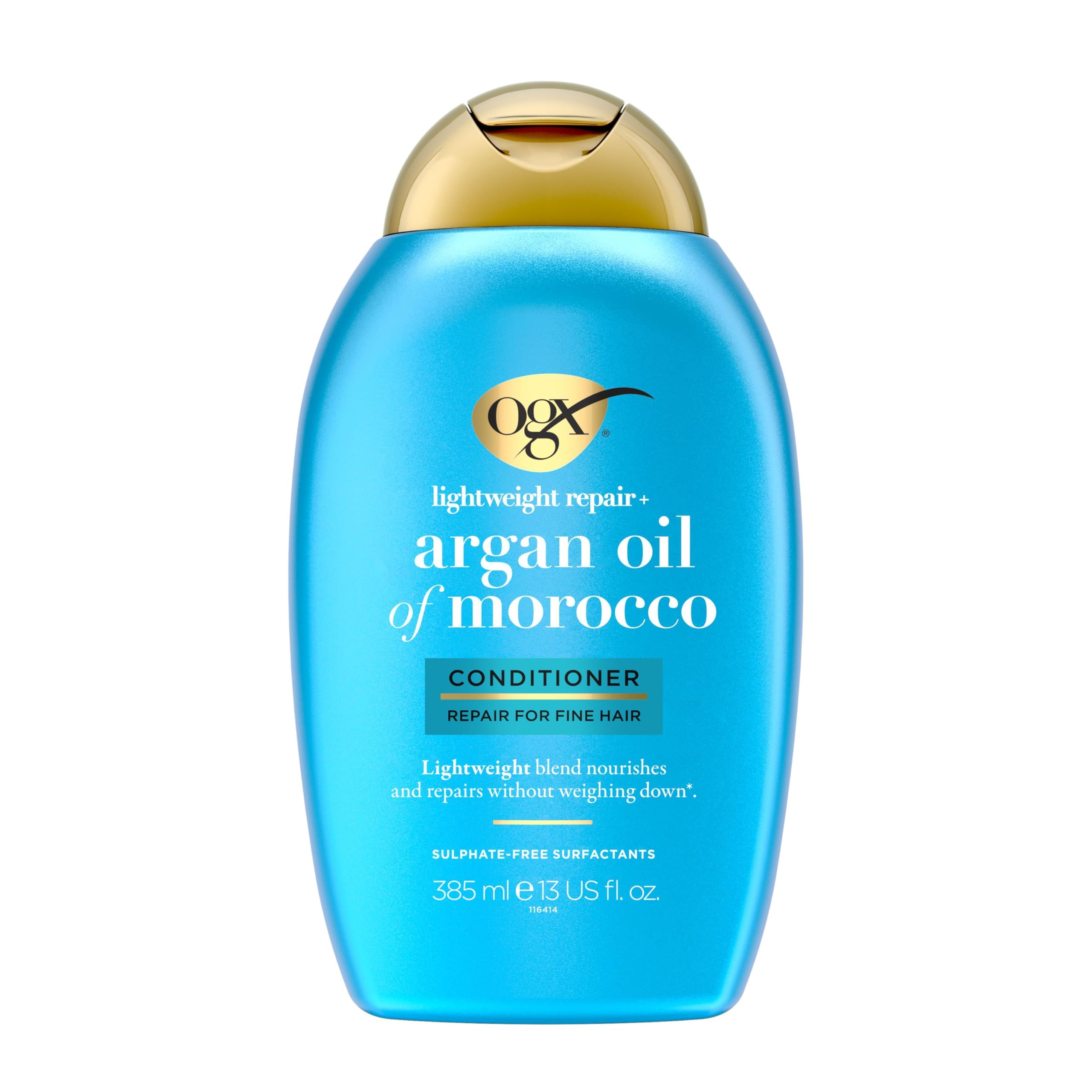OGX Weightless Hydration with Argan Oil of Morocco Conditioner, Lightweight, with Vitamin B5, Hydrates Fine or Oily Hair without Weighing It Down, for Soft and Shiny Hair, Sulfate Free, 385ml