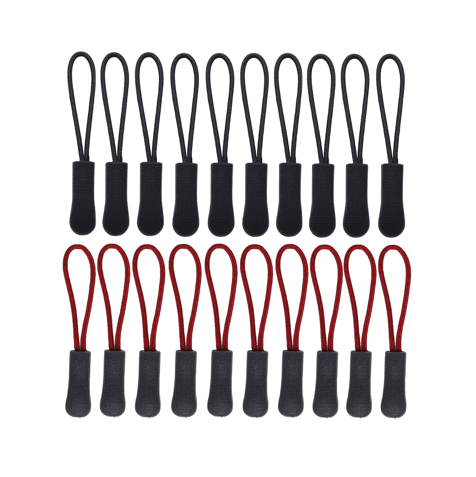 20 Pack Zip Tags Cord Pulls - Replacement for Backpacks, Bags, Luggage, Suitcases, Jackets - Black and Red