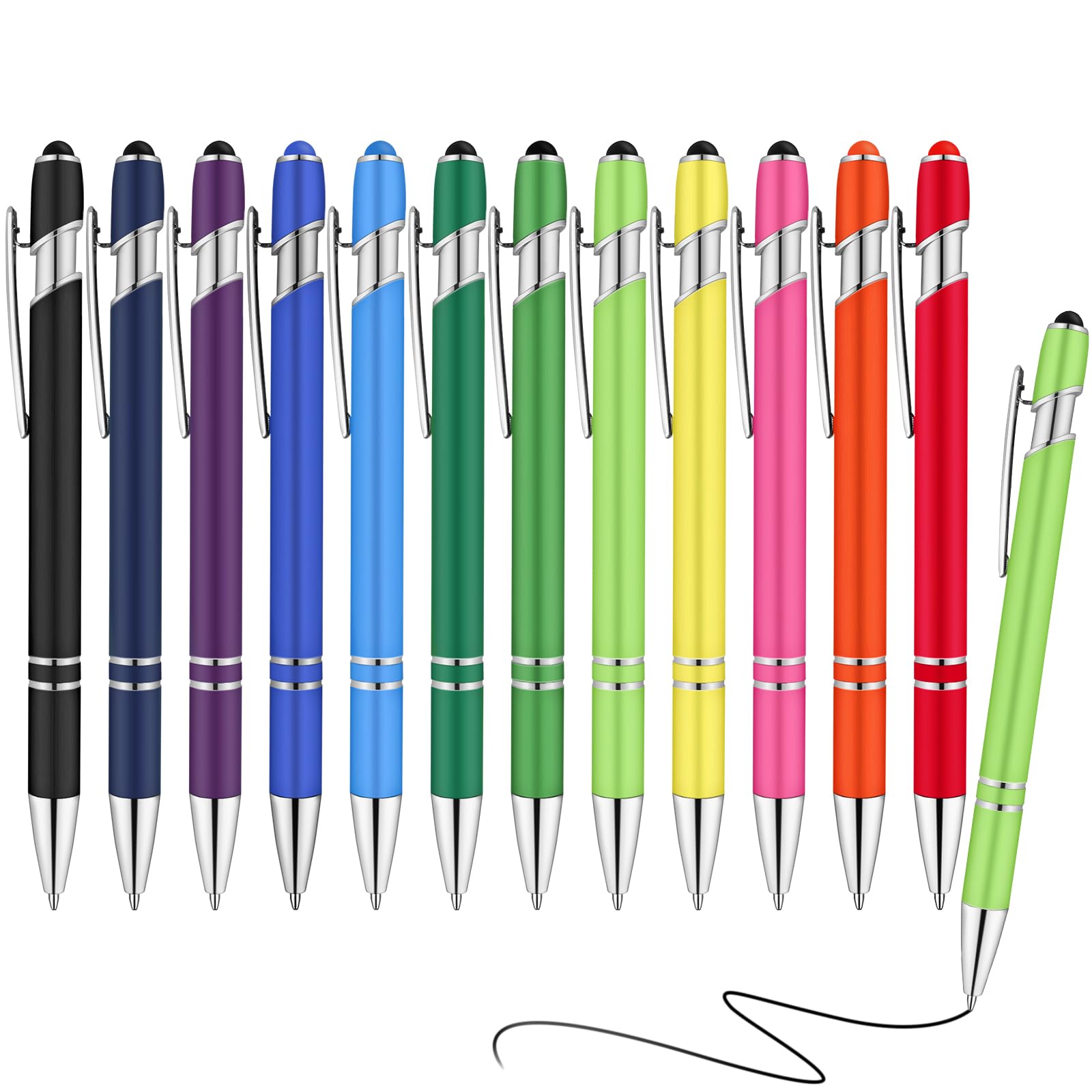 AUAUY 12 Pcs 2-in-1 Stylus Ballpoint Pen Set with Rubber Top Tip for Tablets, Pretty Metal Design, Black Ink Office Supplies, Party Gifts for Students and Adults — image 1