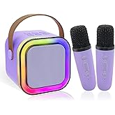 Mini Karaoke Machine for Kids, Birthday Easter Gifts Toys for Girls Boys Ages 3-12+, Portable Bluetooth Speaker with Upgraded 2 Wireless Microphones, Toddler Toys for Singing Home Party Family, Purple