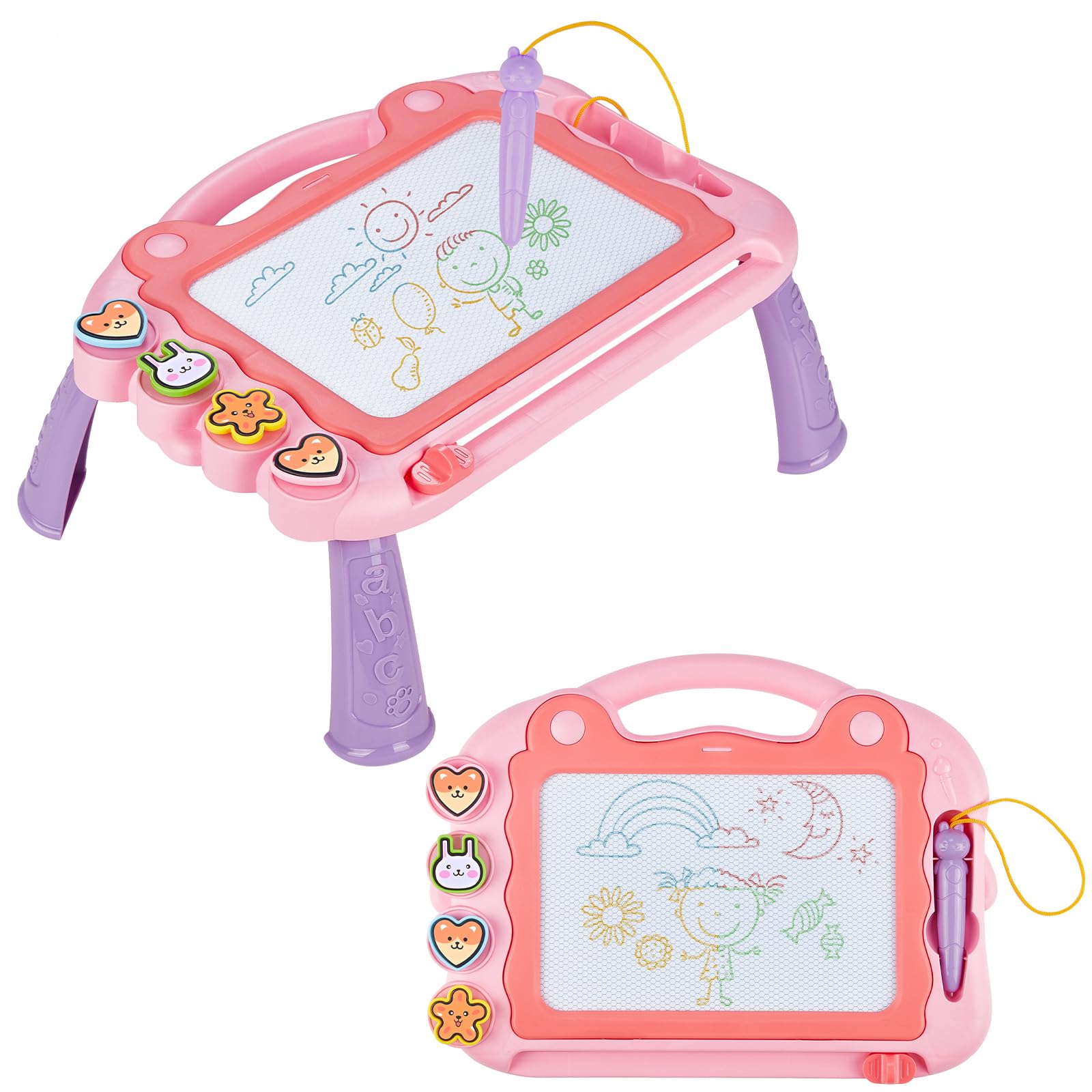 Eucomir Magnetic Drawing Board,Magna Doodle Board Kids for Girls Boy Gifts, Erasable Drawing Board for Toddlers with Magnetic Stamps and 1 Capacitive Stylus Pen,Kids Educational Toys, Cherry Pink