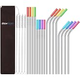 StrawExpert Set of 16 Reusable Stainless Steel Straws with Travel Case Cleaning Brush Silicone Tips Eco Friendly Extra Long M