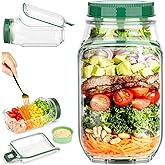 ciciglow Salad Jar with Side Opening, Portable Salads Container, Plastic Salad Mason Jar with Dressing Cup & Lid, Leakproof, for Home Travel Meal Preparation